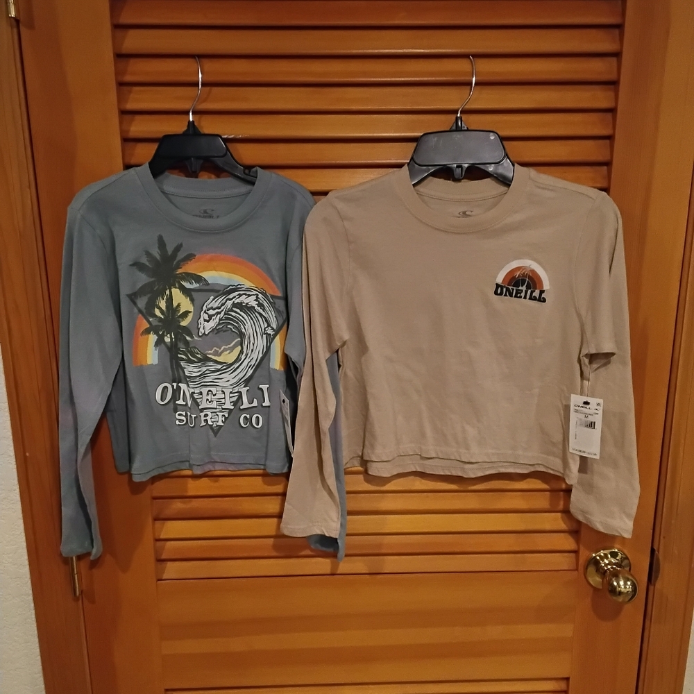 NWT O'Neill Girls Long Sleeve 100% Cotton Tees- Blue & Cement M or XL Firm Price
